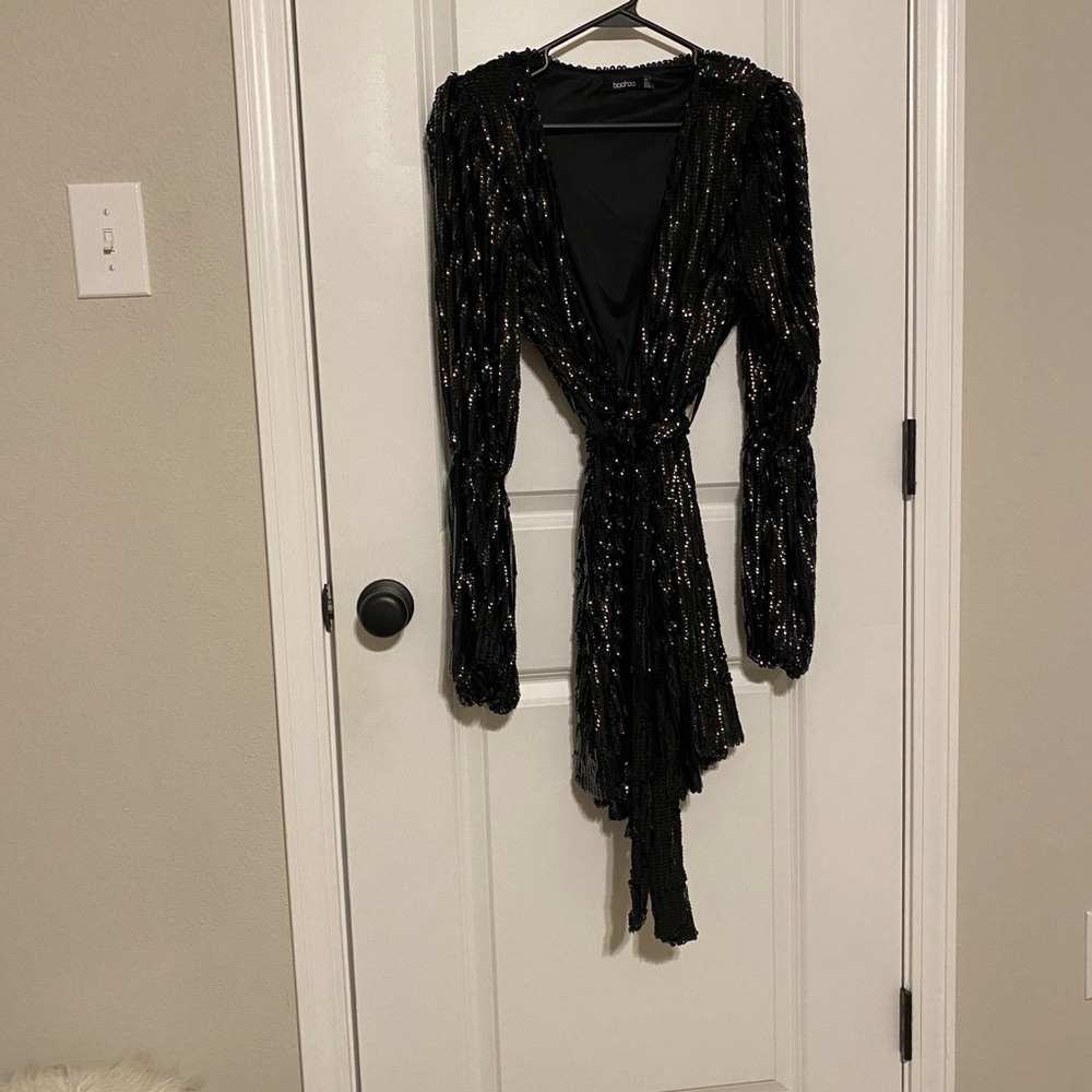Black low cut sequin dress